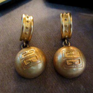 Givenchy Gold Plate Logo Dangle Drop Stud Earrings